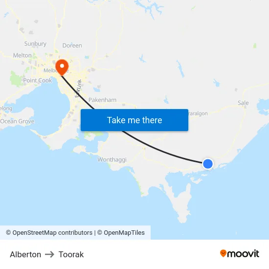 Alberton to Toorak map
