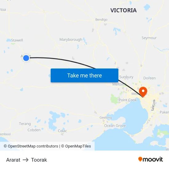 Ararat to Toorak map