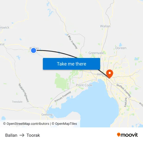 Ballan to Toorak map
