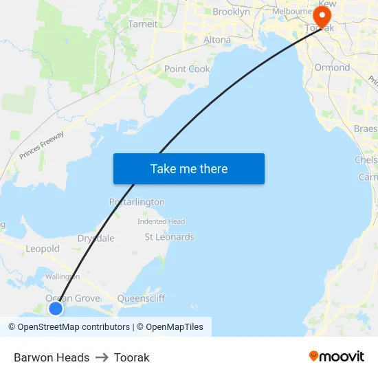 Barwon Heads to Toorak map