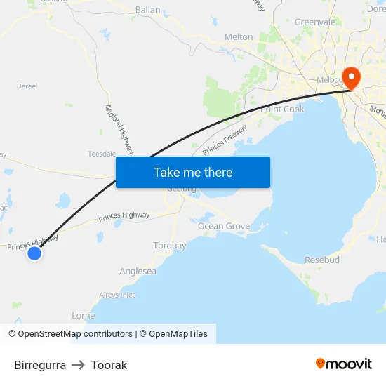 Birregurra to Toorak map