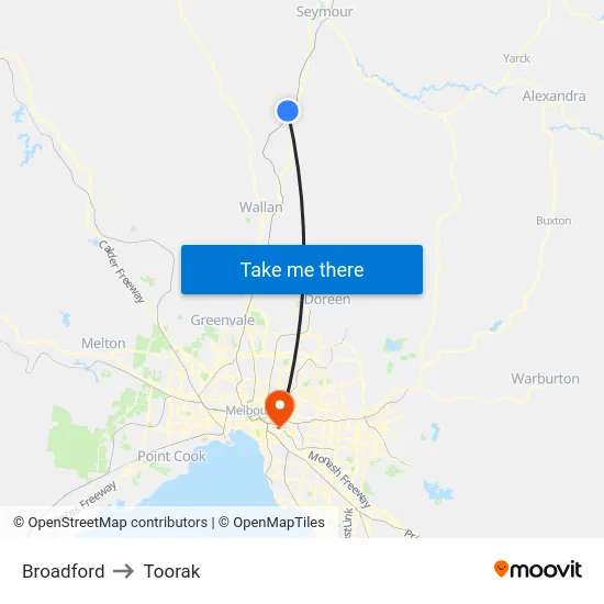 Broadford to Toorak map