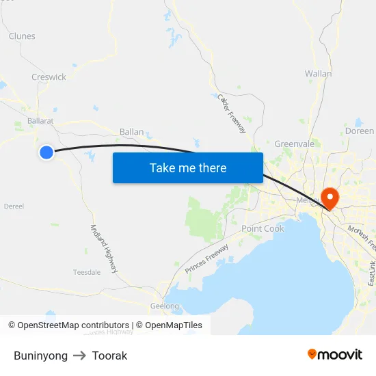 Buninyong to Toorak map
