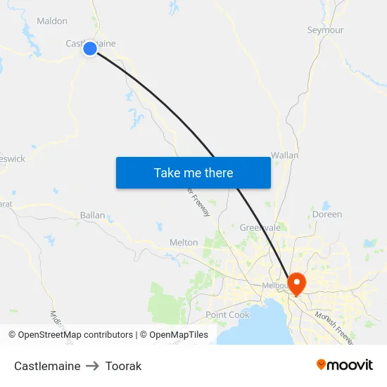 Castlemaine to Toorak map