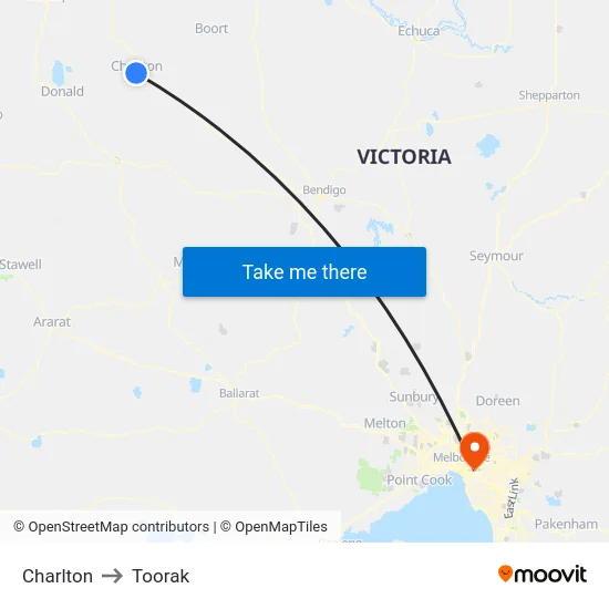 Charlton to Toorak map