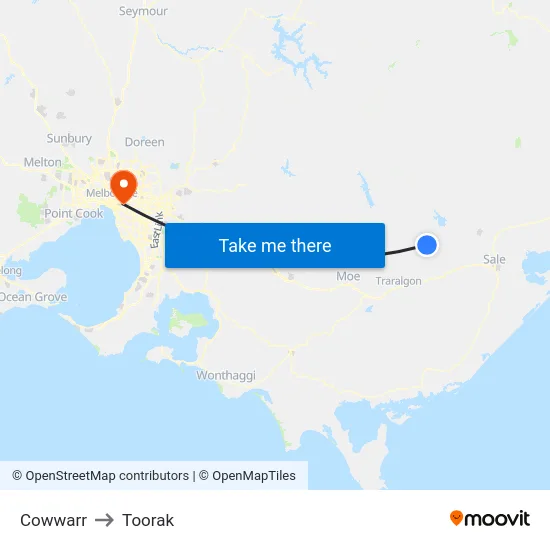 Cowwarr to Toorak map