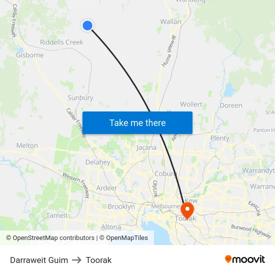 Darraweit Guim to Toorak map