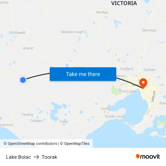 Lake Bolac to Toorak map