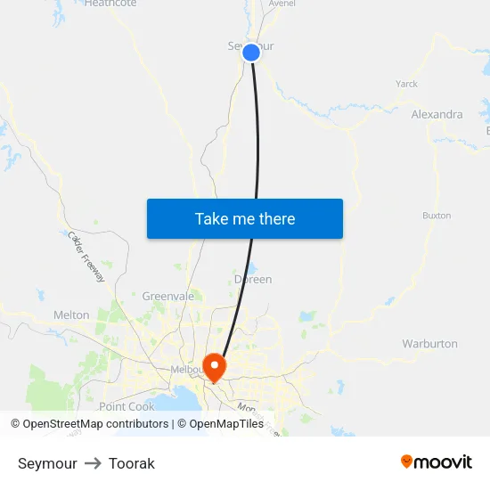 Seymour to Toorak map