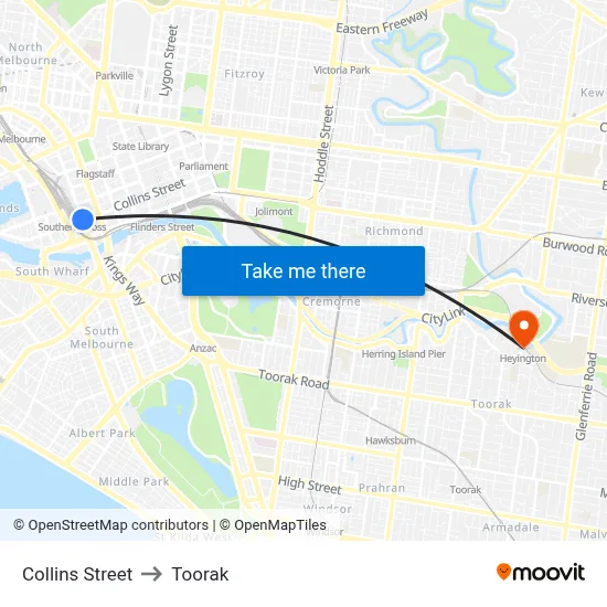 Collins Street to Toorak map