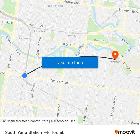 South Yarra Station to Toorak map