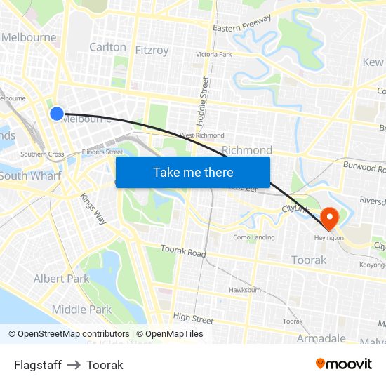 Flagstaff to Toorak map