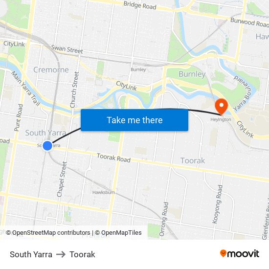 South Yarra to Toorak map