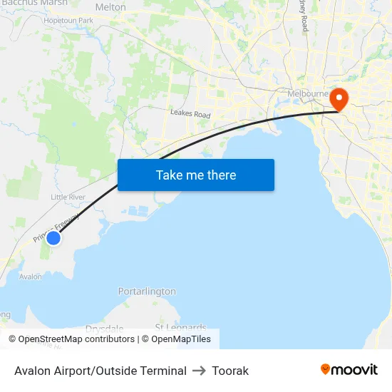 Avalon Airport/Outside Terminal to Toorak map
