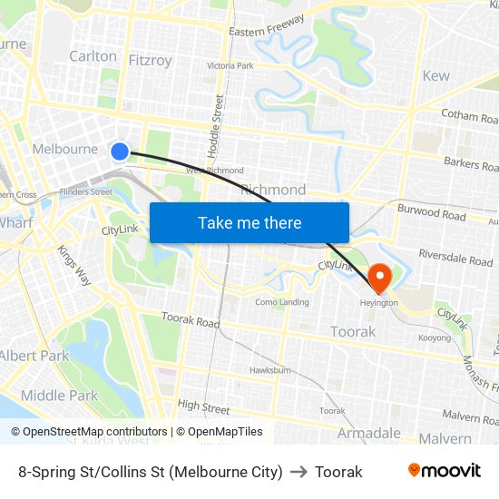 8-Spring St/Collins St (Melbourne City) to Toorak map