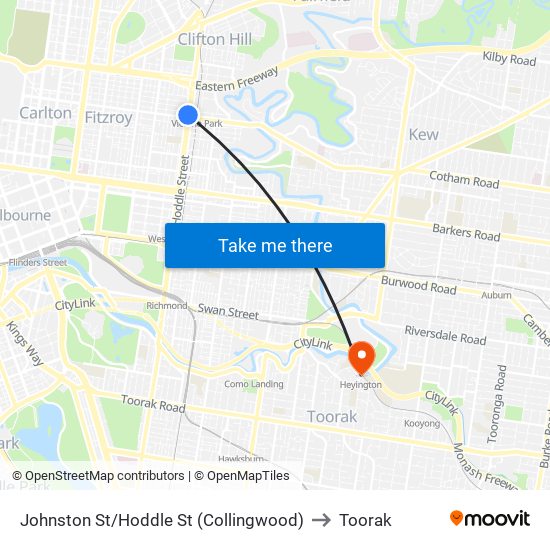 Johnston St/Hoddle St (Collingwood) to Toorak map