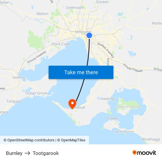 Burnley to Tootgarook map