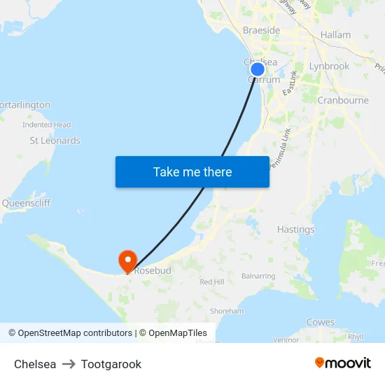 Chelsea to Tootgarook map