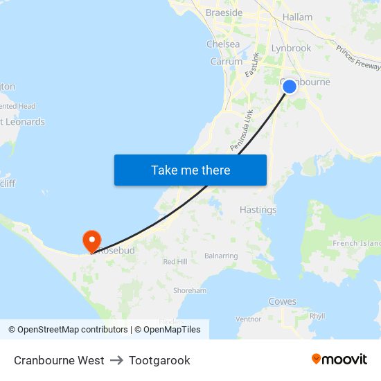 Cranbourne West to Tootgarook map
