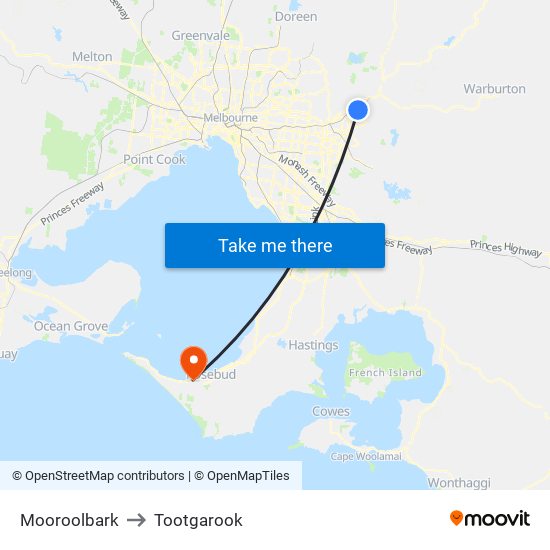 Mooroolbark to Tootgarook map