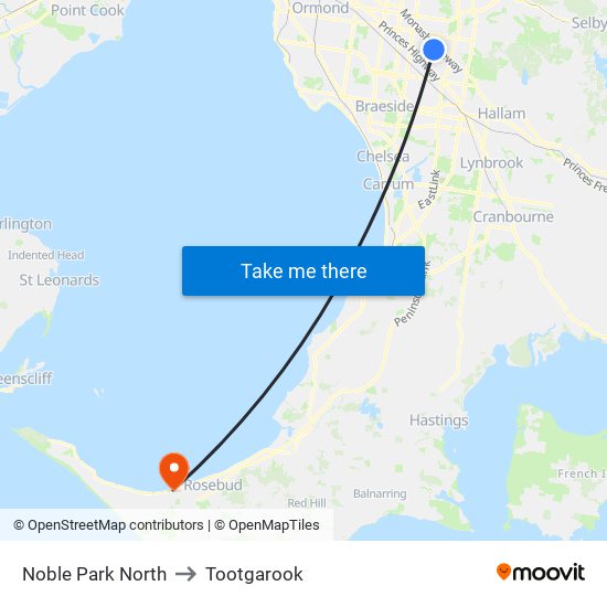 Noble Park North to Tootgarook map