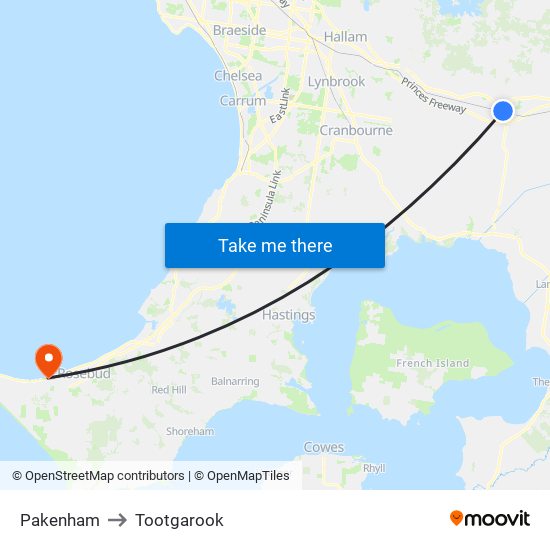 Pakenham to Tootgarook map