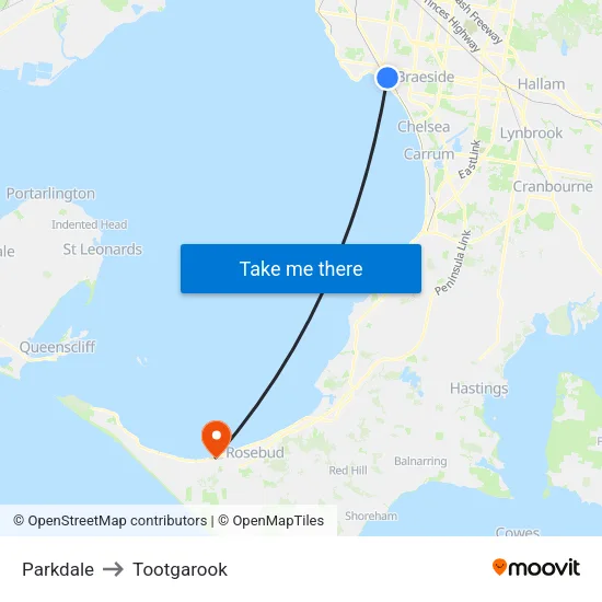 Parkdale to Tootgarook map