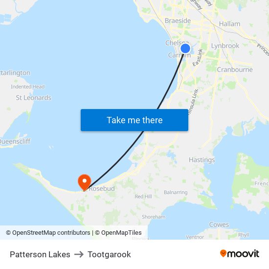 Patterson Lakes to Tootgarook map