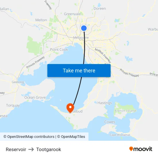 Reservoir to Tootgarook map