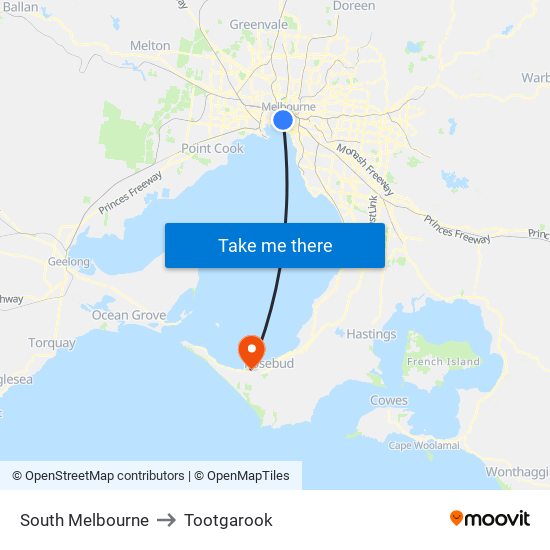 South Melbourne to Tootgarook map