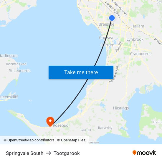 Springvale South to Tootgarook map