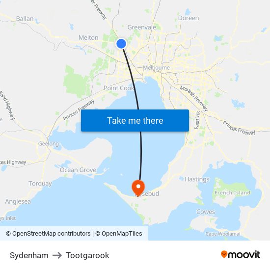 Sydenham to Tootgarook map