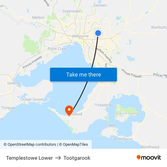 Templestowe Lower to Tootgarook map