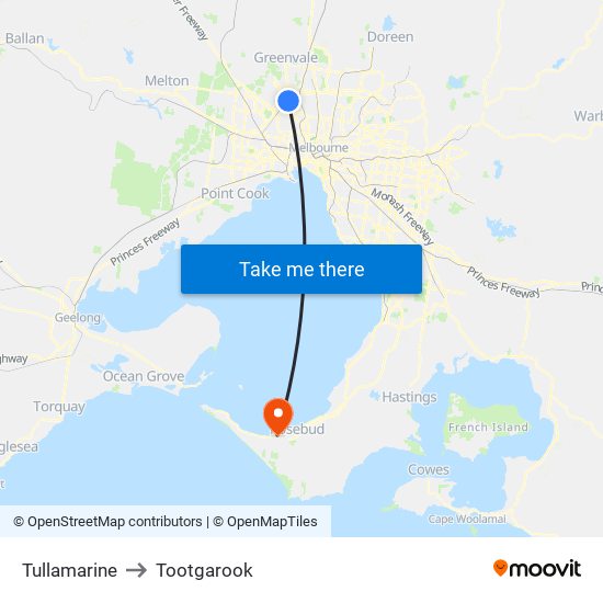 Tullamarine to Tootgarook map