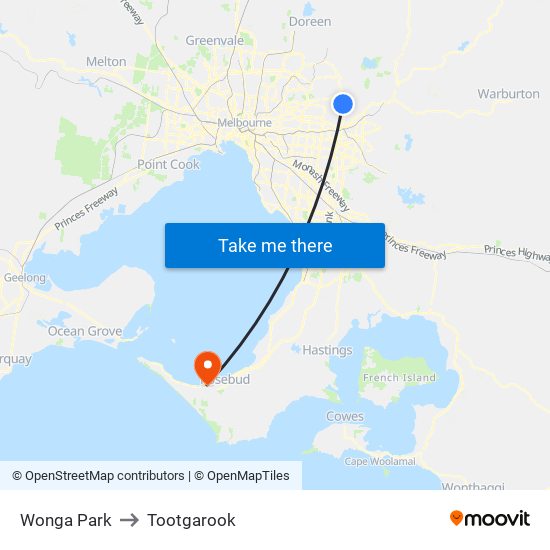 Wonga Park to Tootgarook map