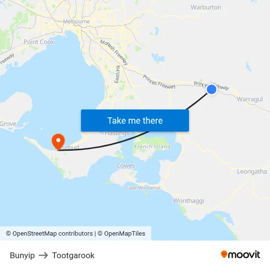 Bunyip to Tootgarook map