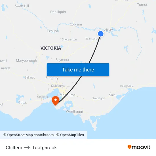 Chiltern to Tootgarook map