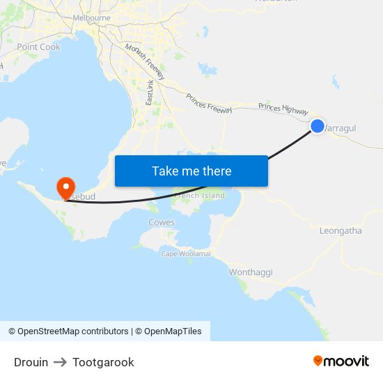 Drouin to Tootgarook map