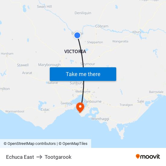 Echuca East to Tootgarook map