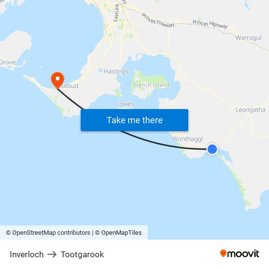 Inverloch to Tootgarook map