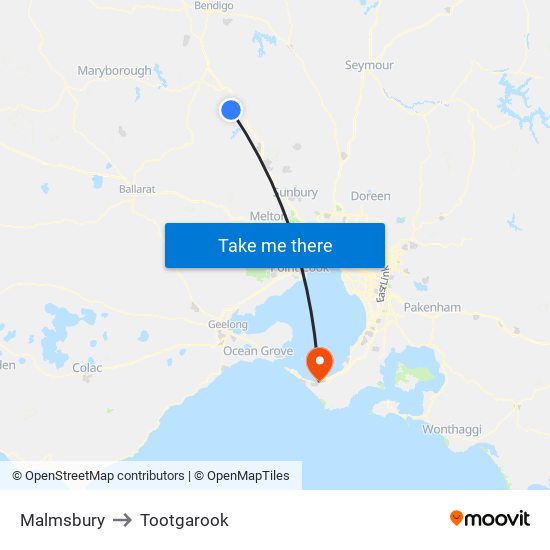 Malmsbury to Tootgarook map