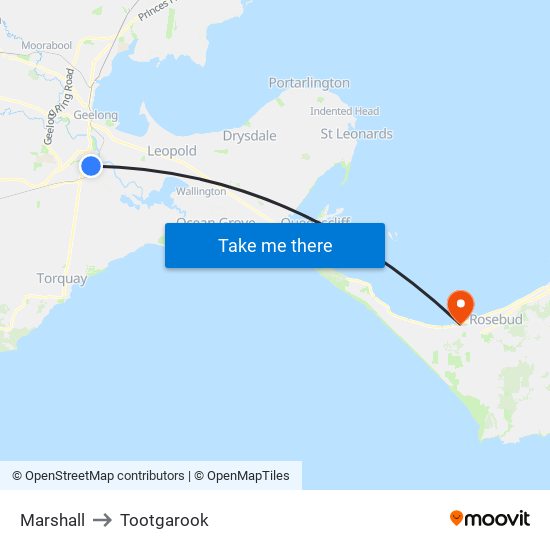 Marshall to Tootgarook map