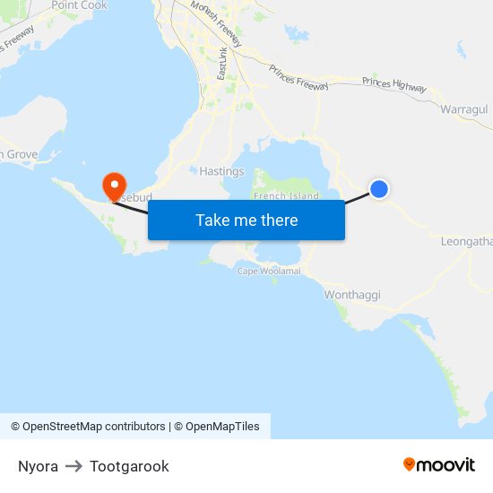 Nyora to Tootgarook map