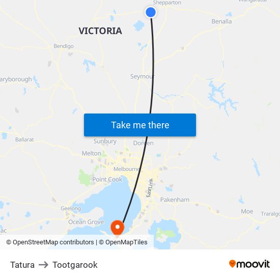 Tatura to Tootgarook map