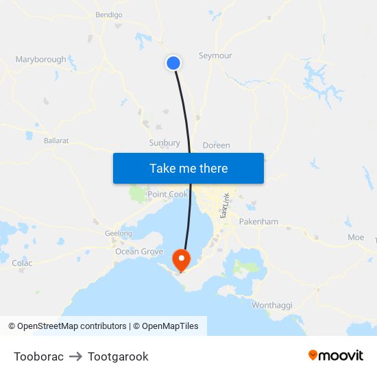 Tooborac to Tootgarook map