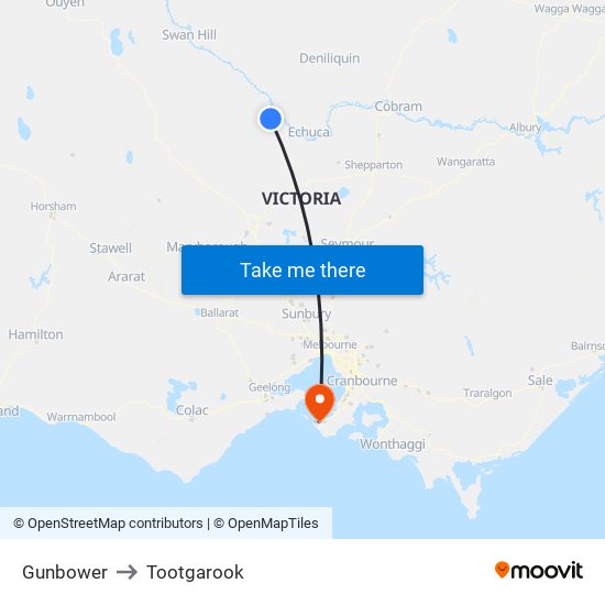 Gunbower to Tootgarook map