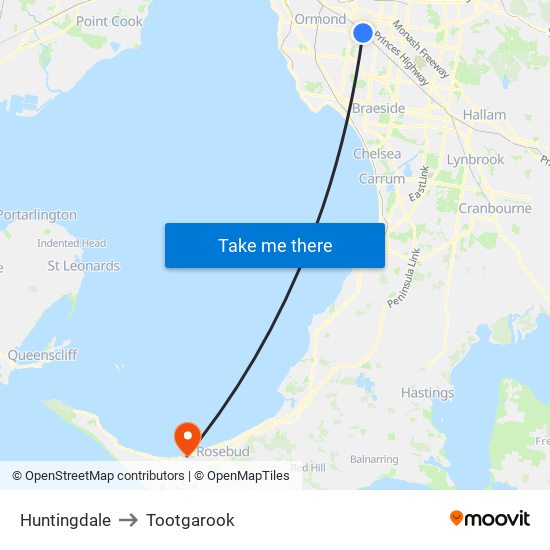 Huntingdale to Tootgarook map