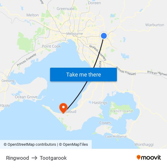 Ringwood to Tootgarook map