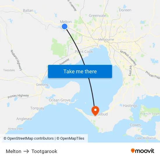 Melton to Tootgarook map