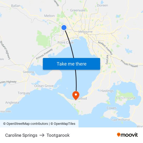 Caroline Springs to Tootgarook map